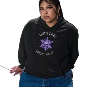 Black and Purple Relaxed Fleece Hoodie GOTH BABE SOCIAL CLUB Skull & Snowflake